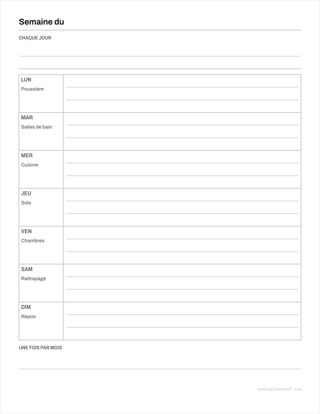 Daily, weekly and monthly cleaning checklist, US Letter 215.9 by 279.4 millimetres