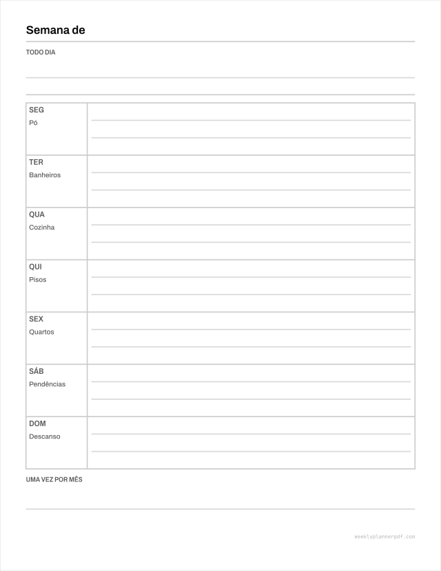 Daily, weekly and monthly cleaning checklist, US Letter 215.9 by 279.4 millimetres