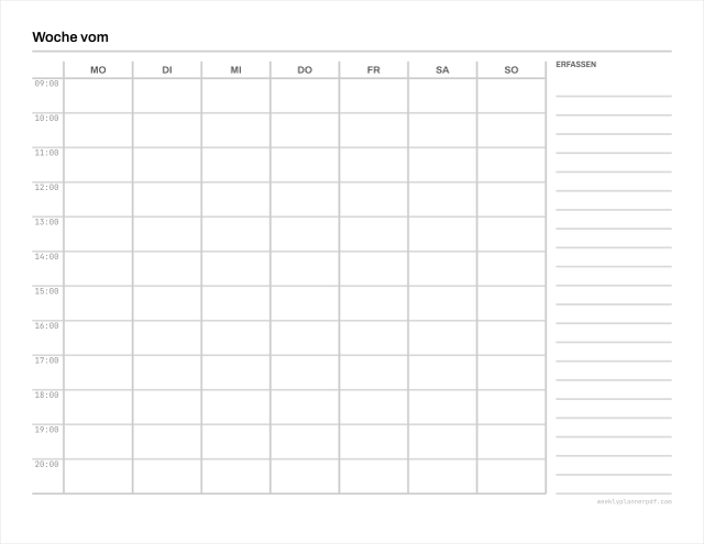 Weekly study planner, US Letter 215.9 by 279.4 millimetres