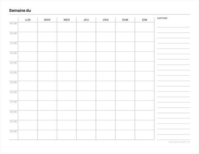 Weekly study planner, US Letter 215.9 by 279.4 millimetres