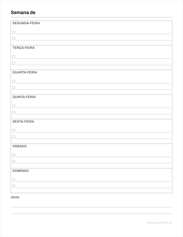Weekly to do list, US Letter 215.9 by 279.4 millimetres